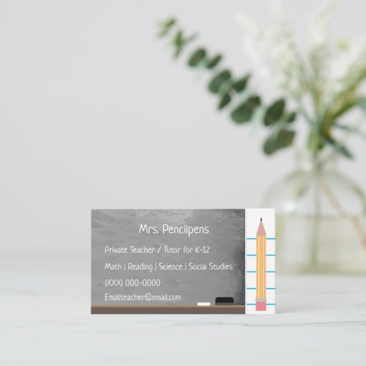 Aangepaste leraar Toner Rustic Blackboard-kaart Visitekaartje (Staand voorkant)