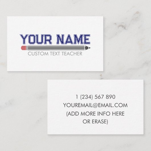 Aangepaste leraar visitekaartje (Voorkant / Achterkant)