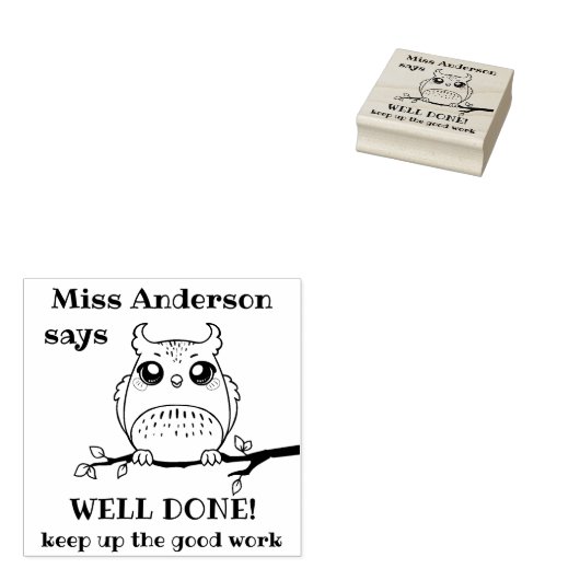 Aangepaste leraar zegt goed gedaan uil positieve l rubberstempel (Gestempeld)