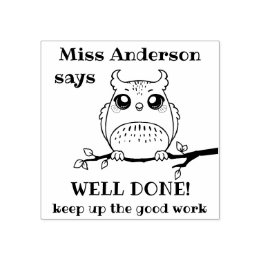 Aangepaste leraar zegt goed gedaan uil positieve l rubberstempel