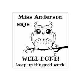 Aangepaste leraar zegt goed gedaan uil positieve l rubberstempel