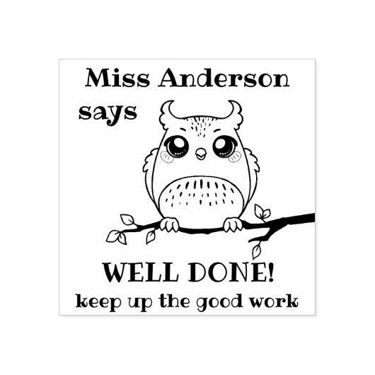 Aangepaste leraar zegt goed gedaan uil positieve l rubberstempel (Afrduk)