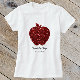 Aangepaste lerarennaam Faux Glitter Red Apple Scho T-shirt