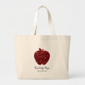 Aangepaste lerarennaam Red Apple Faux Glitter Grote Tote Bag (Voorkant)