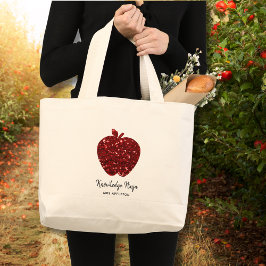 Aangepaste lerarennaam Red Apple Faux Glitter Grote Tote Bag