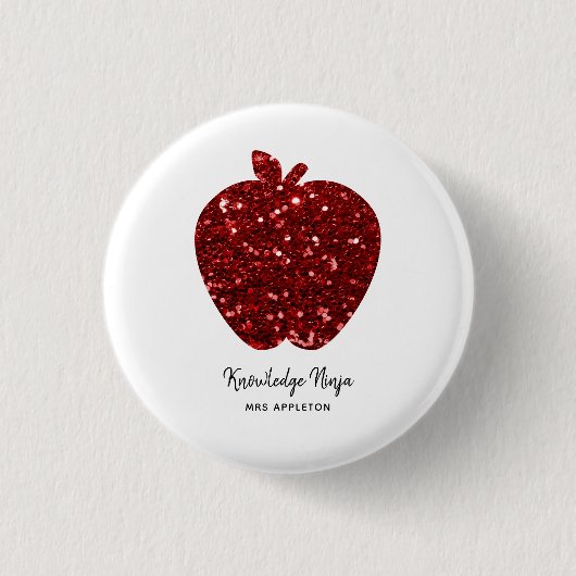 Aangepaste lerarennaam Red Apple Faux Glitter Ronde Button 3,2 Cm (Voorkant)