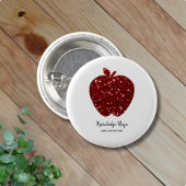 Aangepaste lerarennaam Red Apple Faux Glitter Ronde Button 3,2 Cm