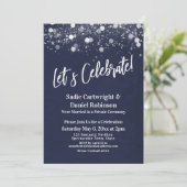Aangepaste Let's Celebrate Navy Receptie Kaart (Staand voorkant)