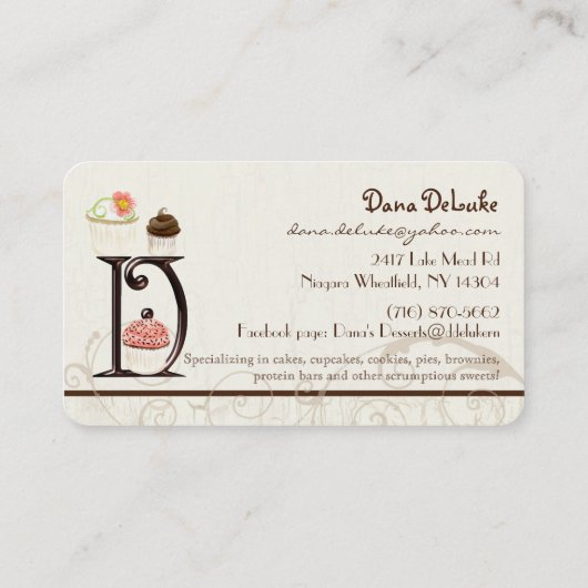 Aangepaste Letter D Monogram Dessert Bakkerij Busi Visitekaartje (Achterkant)