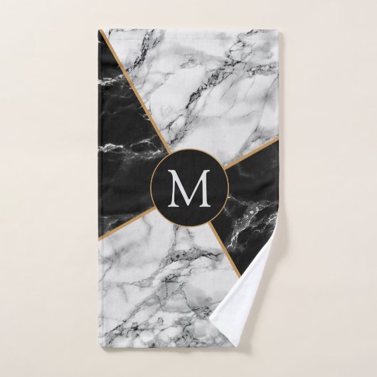 Aangepaste Letter-handdoekset zwart-wit marmer Bad Handdoek (Handdoek)