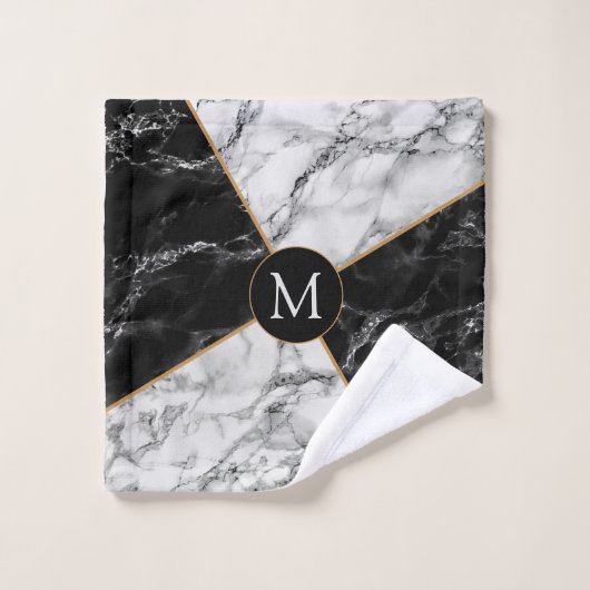Aangepaste Letter-handdoekset zwart-wit marmer Bad Handdoek (Wasdoekje)