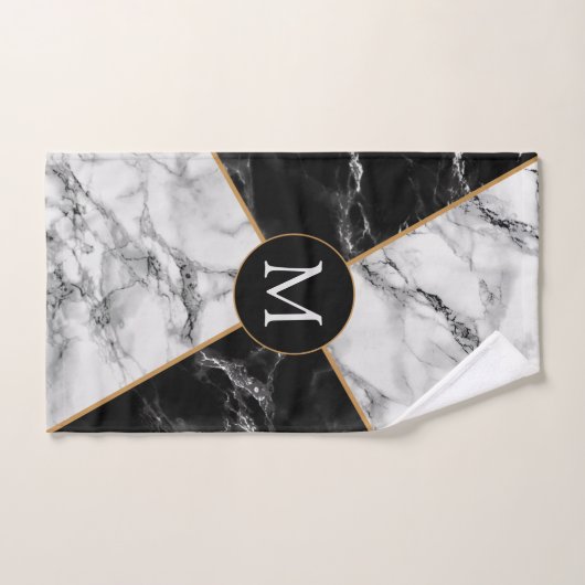 Aangepaste Letter-handdoekset zwart-wit marmer Bad Handdoek (Handdoek)