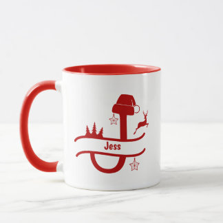 Aangepaste letter J Naam Kerst Monogram Mok