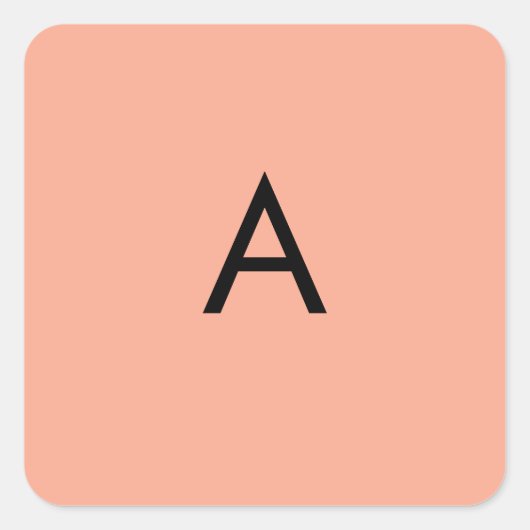 Aangepaste Letter Monogram Perzik Vierkante Sticker (Voorkant)