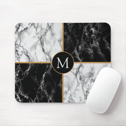 Aangepaste Letter Muismat zwarte witte marmer (Met muis)