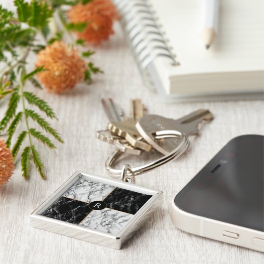 Aangepaste Letter-Sleutelhanger - zwart witcheque Sleutelhanger (Zijkant)