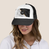 Aangepaste Letter Trucker Hat Black White Marmer Pet (In situ)