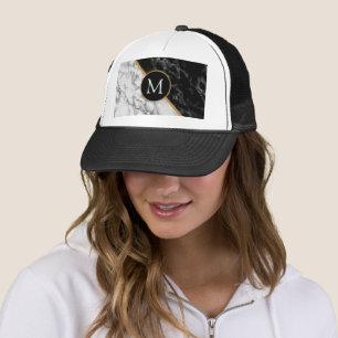 Aangepaste Letter Trucker Hat Black White Marmer Trucker Pet