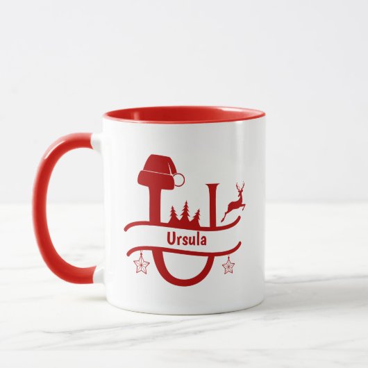 Aangepaste letter U Naam Kerst Monogram Mok (Links)