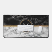Aangepaste Letter Zwart Wit Marmeren Bureaumat (Keyboard & Muis)