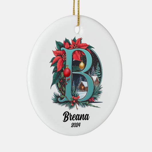 Aangepaste letternaam Initialen Kerst Keramisch Ornament (Rechts)