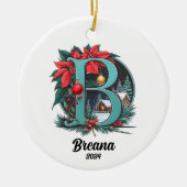 Aangepaste letternaam Initialen Kerst Keramisch Ornament (Voorkant)