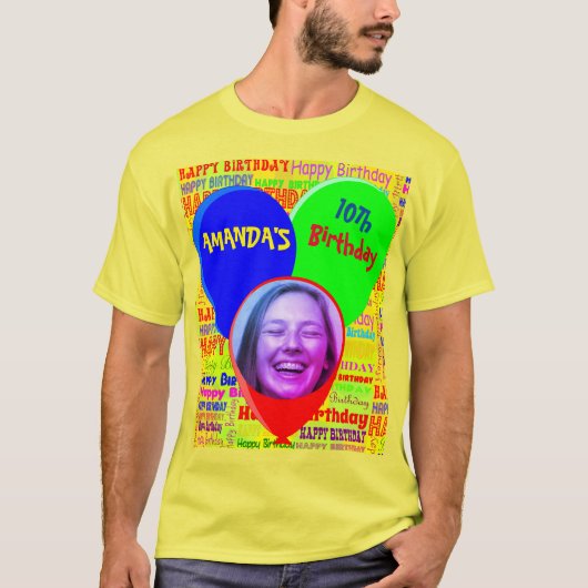 Aangepaste leuke foto en naam gelukkig verjaardags t-shirt (Voorkant)
