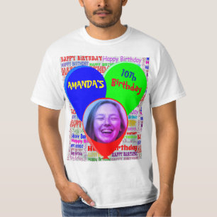 Aangepaste leuke foto en naam gelukkig verjaardags t-shirt