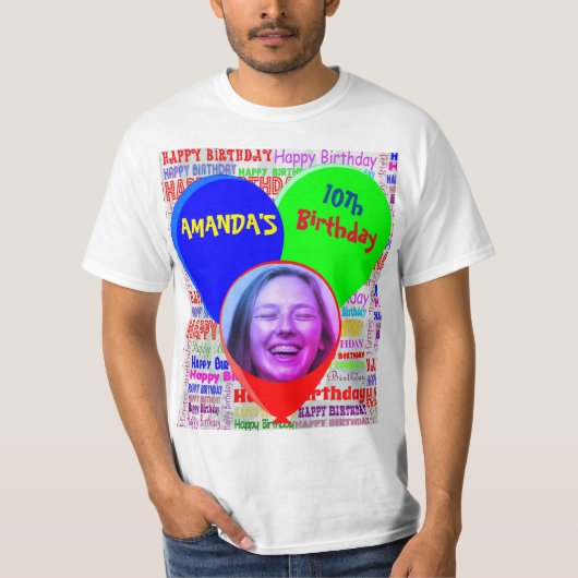 Aangepaste leuke foto en naam gelukkig verjaardags t-shirt (Voorkant)