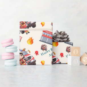 Aangepaste Leuke Fun 3D Brandweermeisjes Verjaarda Cadeaupapier