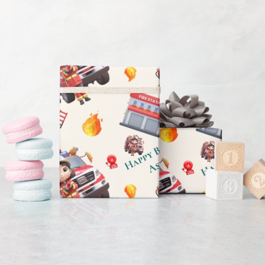 Aangepaste Leuke Fun 3D Brandweermeisjes Verjaarda Cadeaupapier (Baby Shower)
