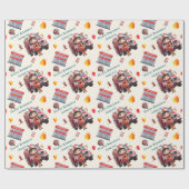 Aangepaste Leuke Fun 3D Brandweermeisjes Verjaarda Cadeaupapier (Vlak)