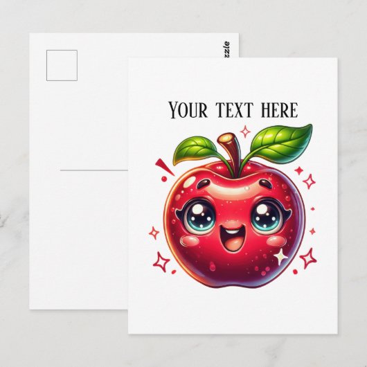 Aangepaste leuke rode appel briefkaart (Voorkant / Achterkant)