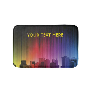 Aangepaste Levendige Regenboog Neon Stad Silhouet Badmat