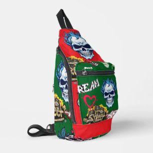 Aangepaste levendige streetart achtergrond monster sling bag