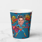 Aangepaste Levendige Superheld Karikatuur 10e verj Papieren Bekers (Achterkant)