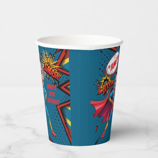 Aangepaste Levendige Superheld Karikatuur 10e verj Papieren Bekers (Rechts)