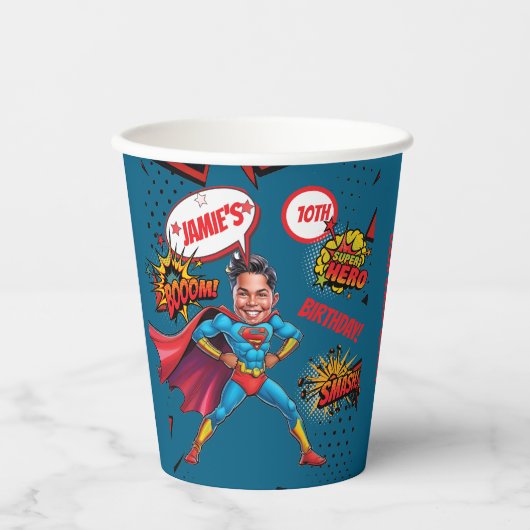 Aangepaste Levendige Superheld Karikatuur 10e verj Papieren Bekers (Voorkant)