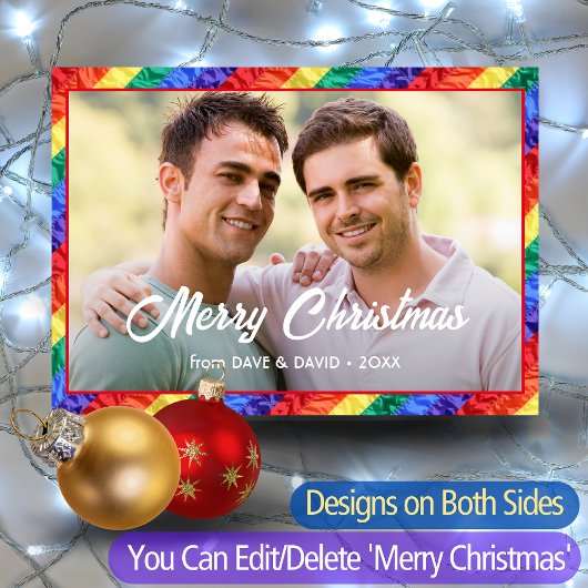 Aangepaste LGBT-fotografie met regenboogvlag voor  Feestdagenkaart