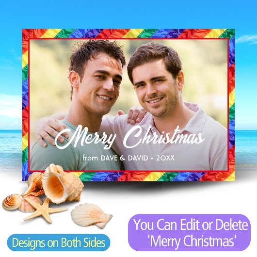 Aangepaste LGBT-fotografie met regenboogvlag voor  Feestdagenkaart