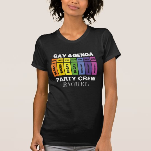 Aangepaste LGBT-partij Bemanningsagenda regenboog T-shirt (Voorkant)