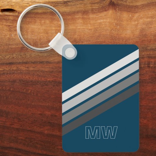 Aangepaste licht donkergrijze strepen op donkerbla sleutelhanger (Voorkant)