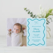 Aangepaste lichtblauwe boog golvende boho collage  aankondiging (Staand voorkant)