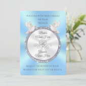 Aangepaste lichtblauwe en witte bruiloft-uitnodigi kaart (Staand voorkant)