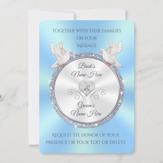 Aangepaste lichtblauwe en witte bruiloft-uitnodigi kaart (Voorkant)