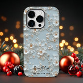 Aangepaste Lichtblauwe Geborduurde Bloemen Motivat Case-Mate iPhone Case