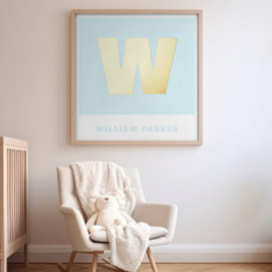 Aangepaste Lichtblauwe Naam & Monogram Retro Kweke Folie Afdrukken