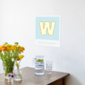 Aangepaste Lichtblauwe Naam & Monogram Retro Kweke Folie Afdrukken (Laag (Keuken))