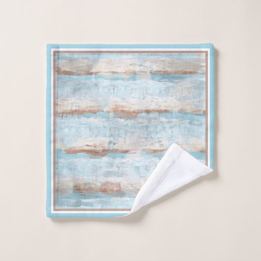 Aangepaste lichte Blauwgroen Aqua Blue Taupe White Bad Handdoek (Wasdoekje)