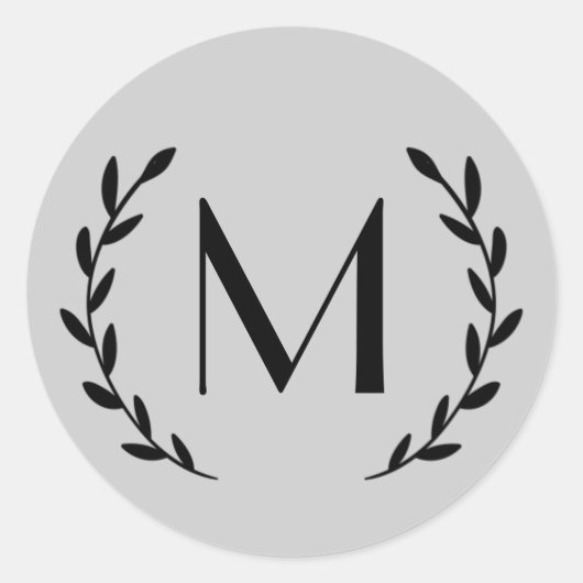 Aangepaste lichte grijze zwarte Laurel Monogram Le Ronde Sticker (Voorkant)